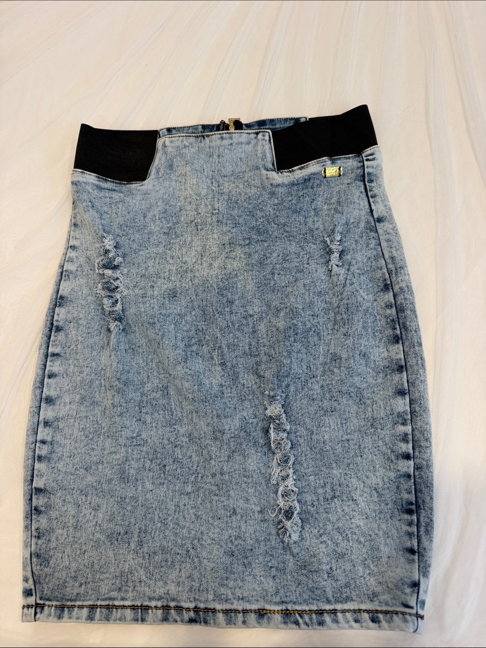 Nicki Minaj Collection Distressed Acid Wash Denim Skirt Elastic Waist Size Large